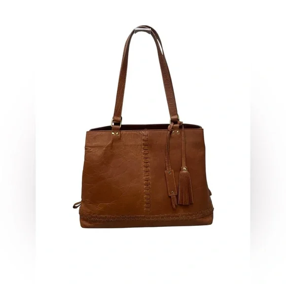 Diba True Brown Leather Western Boho Southwestern Style Double Strap Handbag