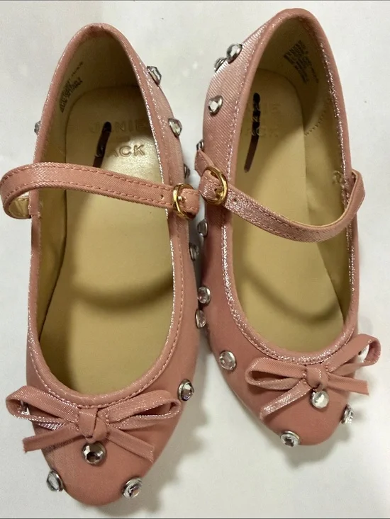 Janie and Jack Peach Candy Jewel Ballet Flats with Bow and Gem- Floor Model