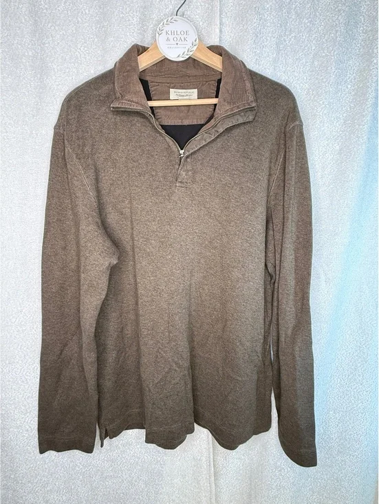Banana Republic Men's Brown 100% Cotton Half-Zip Pullover Sweater with Elbow Pッチ
