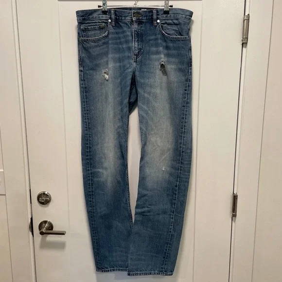 Banana Republic Straight Leg Jeans Mens 36x34 Blue Medium Wash Distressed Denim