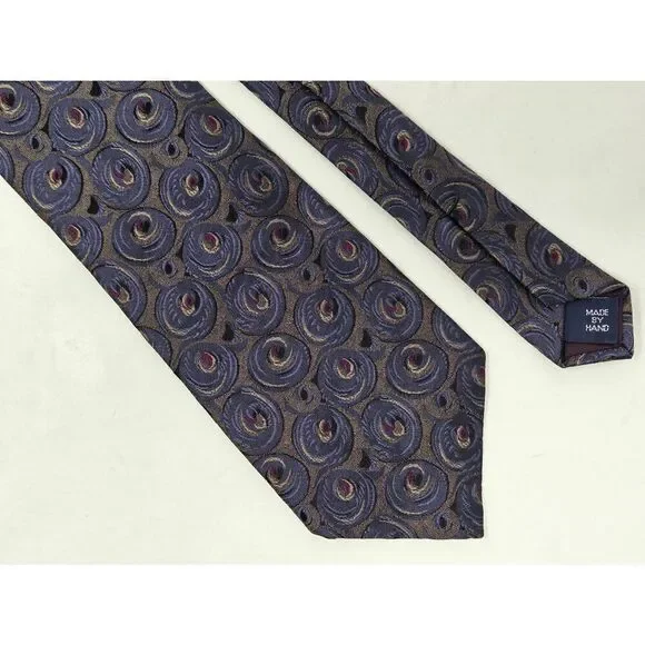 POLO RALPH LAUREN SILK TIE BLUE GRAY RED SATIN JACQUARD HAND MADE 3.75