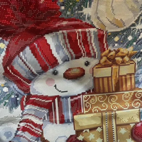 Festive Snowman diamond Art Tapestry with Red and Gold Accents