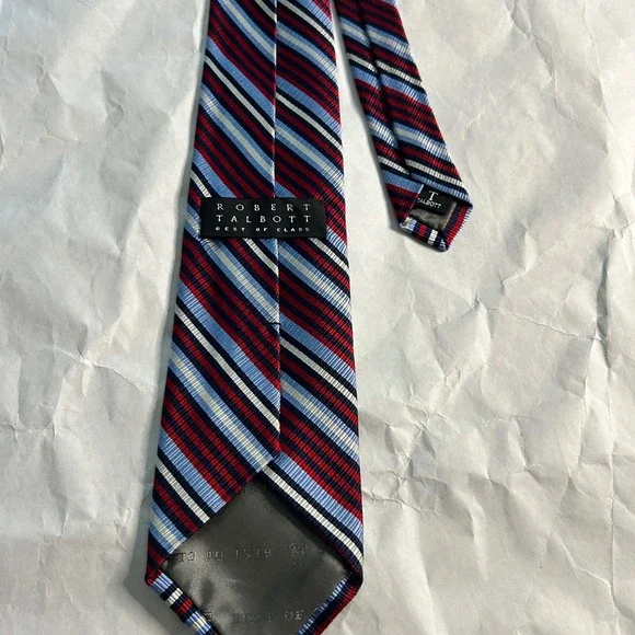 Robert Talbott Necktie Silk Repp Best Of Class‎ Striped Handmade USA Red Blue