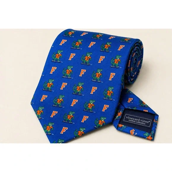 Vineyard Vines Tie OS Blue Florida Gators Silk Logo Mascot Preppy NCAA Football