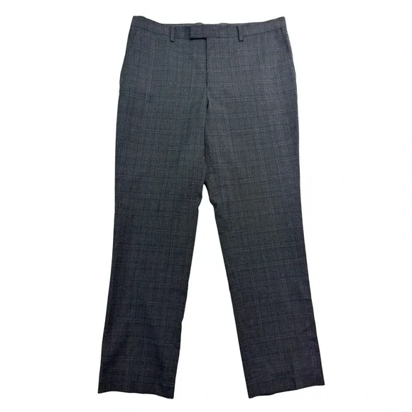 Banana Republic 34x30‎ Gray Windowpane Plaid Dress Suit Pants Trousers Wool Mens