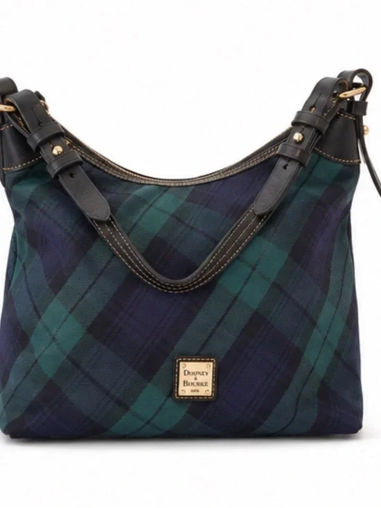 Dooney & Bourke Black Watch Plaid Hobo Bag - Green/Blue NEW WITHOUT TAG