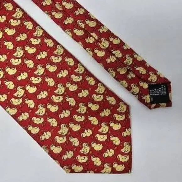 ANTICHE SETERIE FIORENTINE ITALY RED YELLOW BABY DUCKS PATTERN SMOOTH 3.75