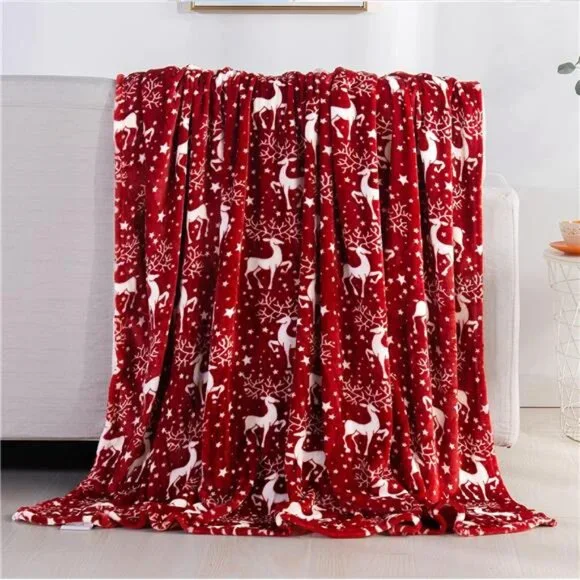 Velvet Touch Ultra Plush Christmas Fleece Throw, 50x60, Reindeer &‎ Stars Print