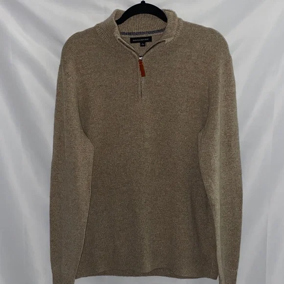 Banana Republic‎ Men's Tan ZipUp Sweater 80% MERINO WOOL BLEND GOOD CONDITION