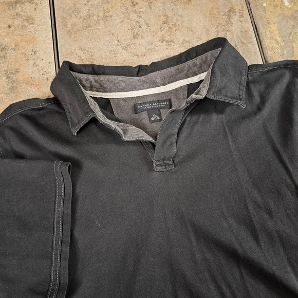 Banana Republic Fitted Pima Polo Mens XL Black‎ Short Sleeve Collared V-Neck