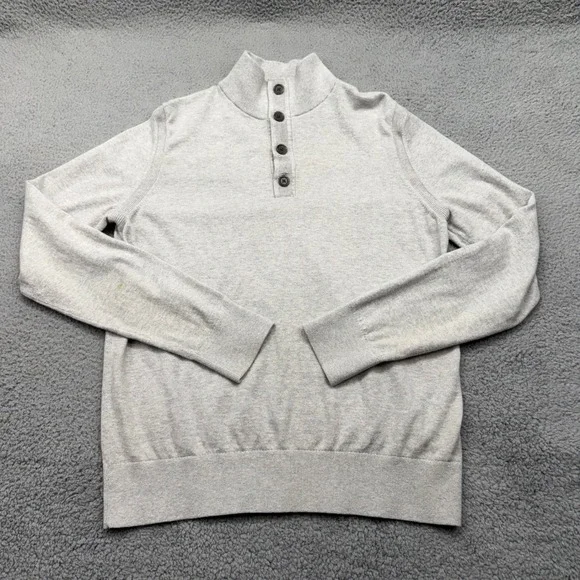 Banana Republic 687987-01 Mens Large 90/10 Cotton Cashmere 3 Button Gray Sweater