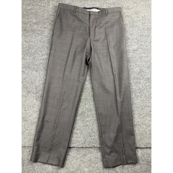 Banana‎ Republic Mens Tailored Fit Gray Windowpane Wool Dress Pants Size 36x32