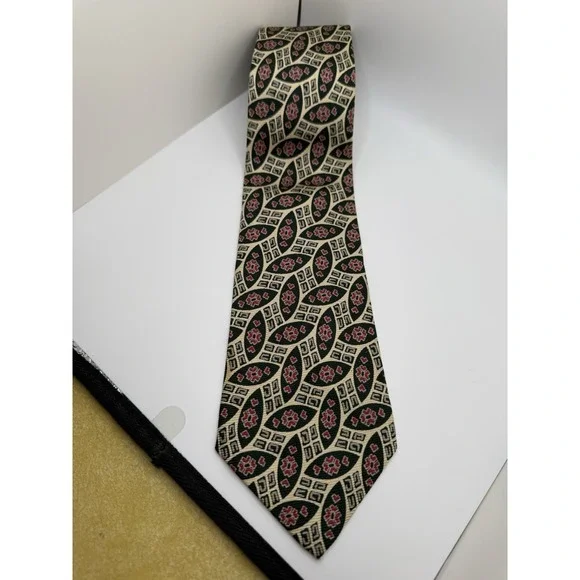 Vintage Polo Ralph‎ Lauren Tie USA Green Geometric Floral Wide 100% Silk Necktie