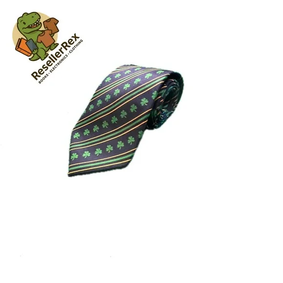 Mens Navy Blue Striped‎ Shamrock Tie Notre Dame Irish St. Patricks Day Green