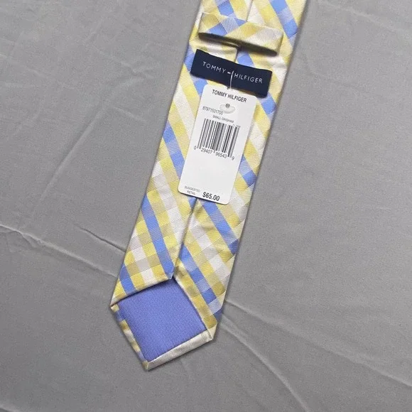 Tommy Hilfiger Mens Silk Tie Yellow Blue‎ Check Plaid Gingham New With Tags $65