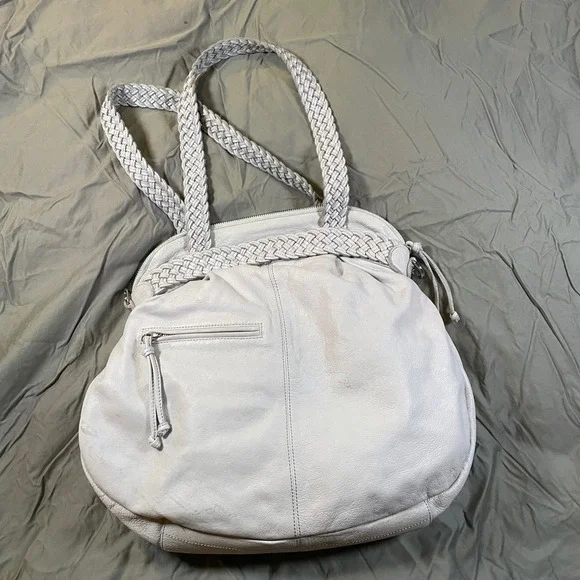Sorial New York Light Grey Pebbled Leather Braided Strap Hobo Shoulder Bag Boho