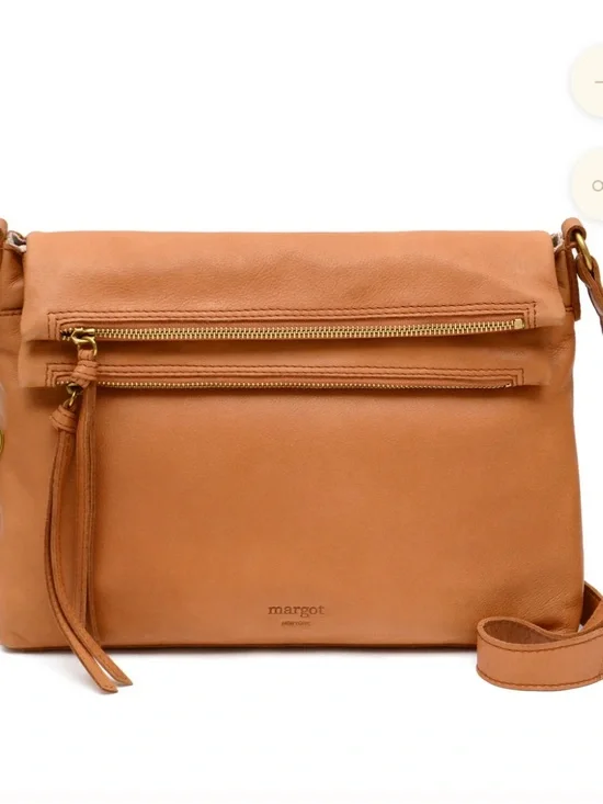 New Margot Mickey Hobo double zip crossbody shoulder leather purse bag cognac