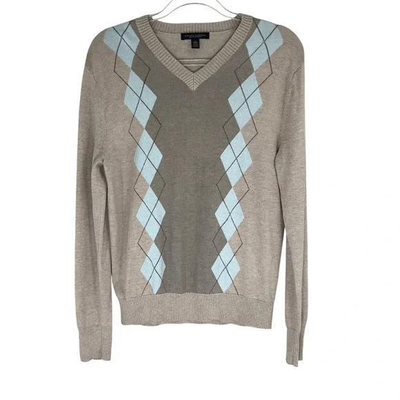 Banana Republic Mens Silk Cashmere V Neck Argyle Sweater Sz‎ M Pullover