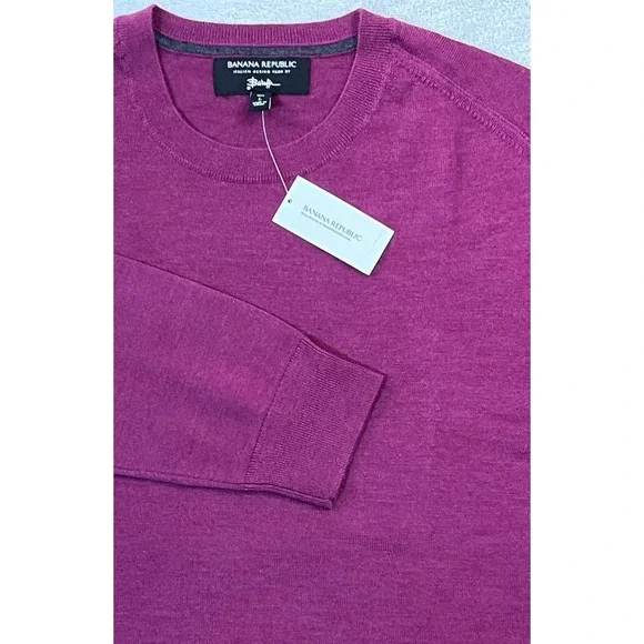 Banana Republic Italian Merino Wool Sweater Purple Mens LG Tall Crew Baruffa New