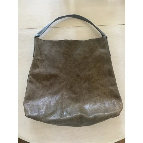 B May Leather Hobo Bag Slouchy‎ Greenish Brown Leather