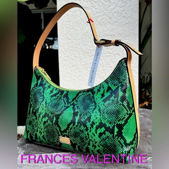 FRANCES VALENTINE Laura Solid Snake Leather hobo shoulder bag green + caramel