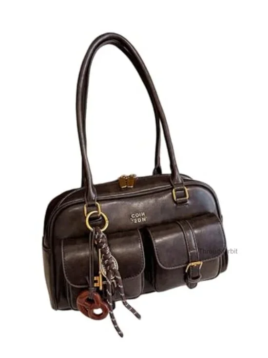 PU Leather Shoulder Bag Tote Hobo Handbag with Zipper Multiple Pockets
