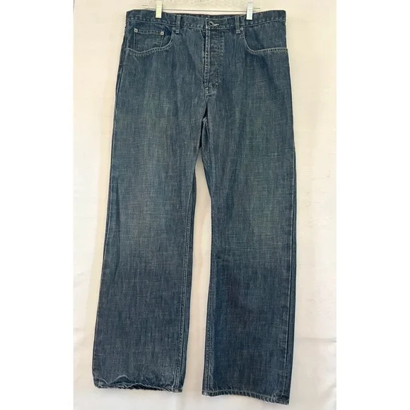 Banana Republic‎ Mens Straight Leg Button Fly Blue Jeans Dark Wash Distressed
