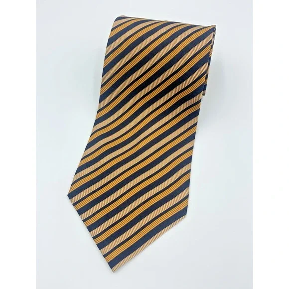 Giorgio Armani CRAVATTE 100% Silk Men's Neck Tie, Blue Gold Stripe‎ Short 56.5