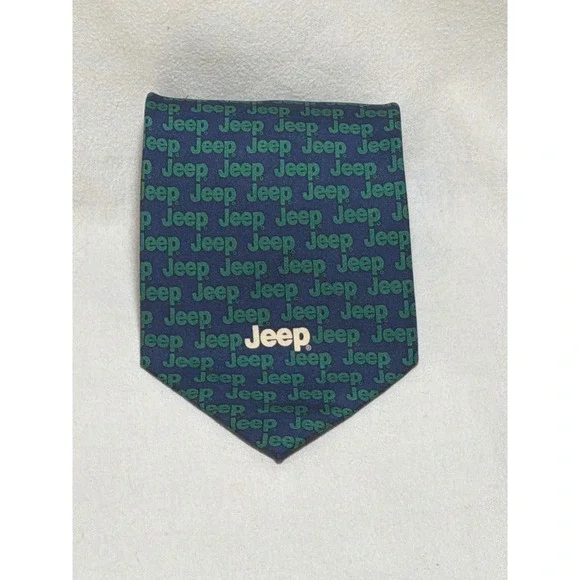Jeep Mopar Parts Mens Silk Necktie Navy Blue Green Logo Pattern Automotive Tie