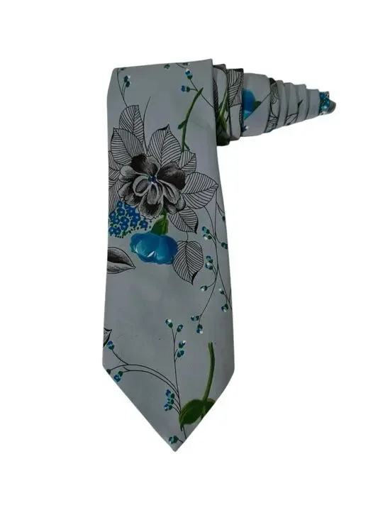 Vintage 60’s Joseph Horne Blue Floral Flowers Novelty Necktie