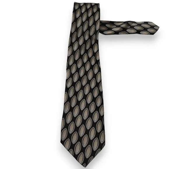 Gianfranco Ferre Mens Silk Tie 57 x 3.5 Black‎ Tan Geometric Italy Designer Neck