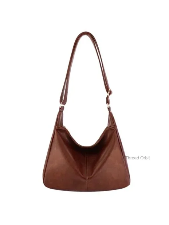 Foldable Leather Slouchy Shoulder Bag Crossbody Purse