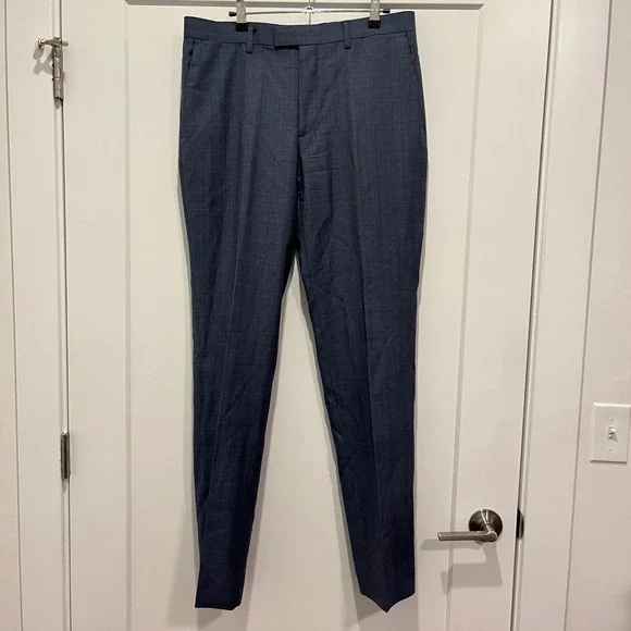 Banana Republic Standard Fit Guabello Wool Dress Pants Blue Glen Plaid 31x34