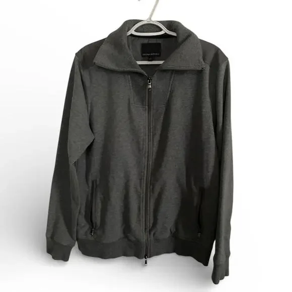 Banana Republic Men's Jacket Large Gray Cotton Full Zip Up Collar Neck Pockets