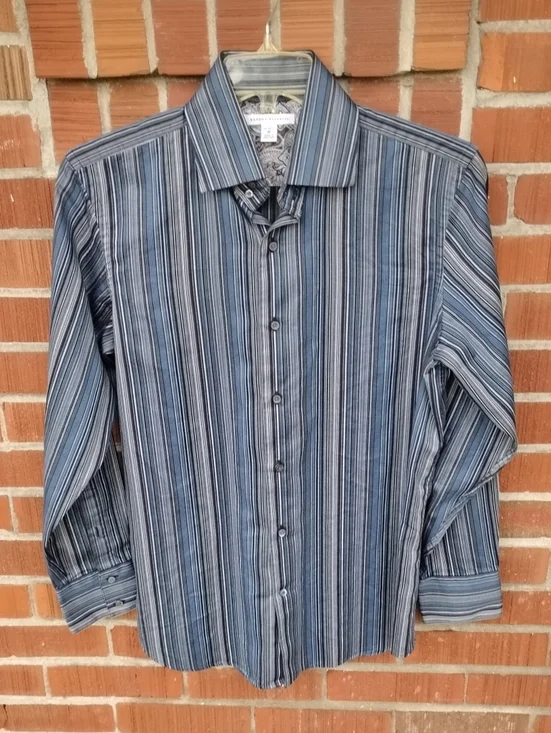 Men's Blue Striped Button-Up Shirt - Classic Long Sleeve