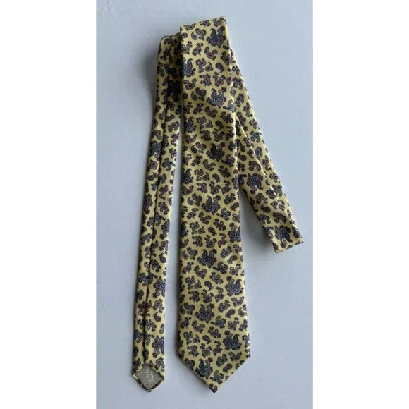 Vintage Christian Dior All Silk Paisley Tie Yellow Navy Red — Fabric Woven in It