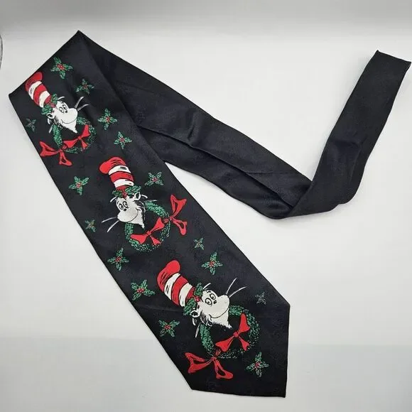 VTG‎ Dr. Seuss Silk Cat In The Hat Christmas Wreath Edition 1996 Tie 57.5x3 7/8