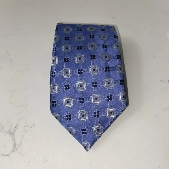 Canali 100% Silk Necktie Geometric Pattern Blue Luxury Preppy Made in Italy