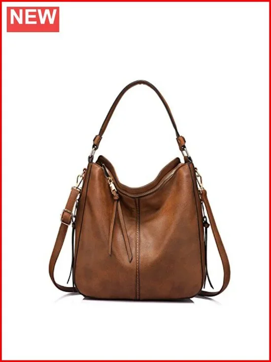 PU Leather Hobo Crossbody Bag with Tassels, Large Capacity Shoulder Purse