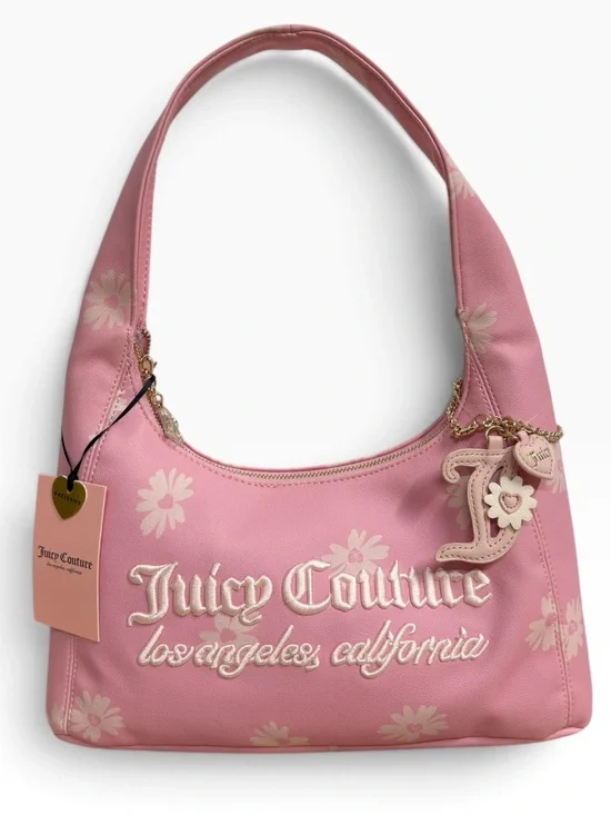 Juicy Couture Daisy For Juicy Pink Hobo Shoulder Bag Floral Logo Charm NWT Purse