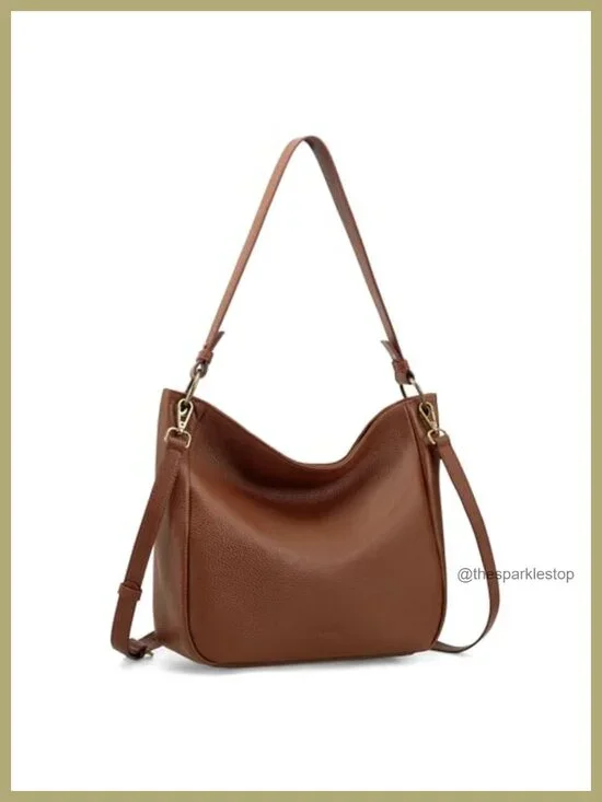 Genuine Leather Hobo Crossbody Bag with 2 Straps, Soft Vintage Purse