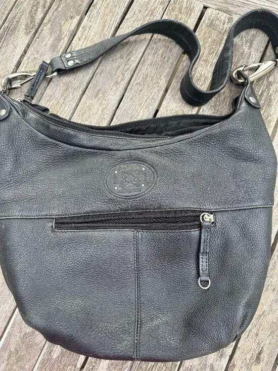 Black genuine leather hobo handbag, Stone Mountain brand