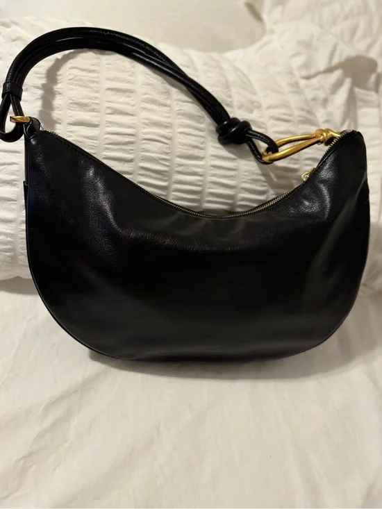 Donna Karan Black Leather Hobo with Gold-Tone Accents
