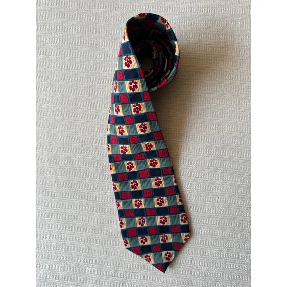 J. Garcia Snail Garden Collection Nine Silk Tie Blue Red Floral Geometric Mens