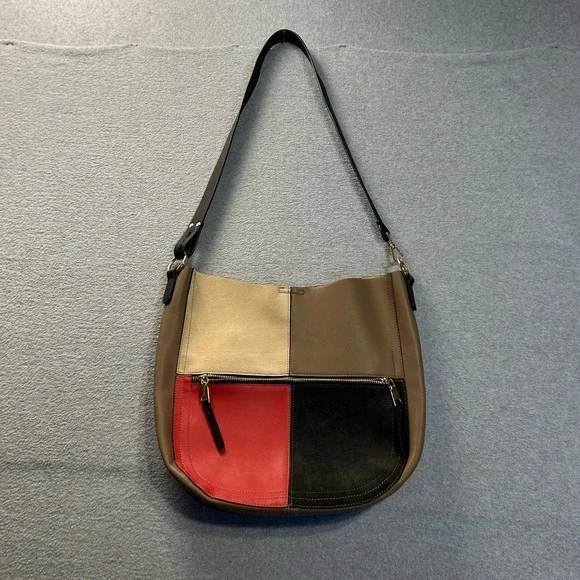 Mellow World Vegan Colorblock Patchwork Hobo Shoulder Bag Brown Red Black Purse