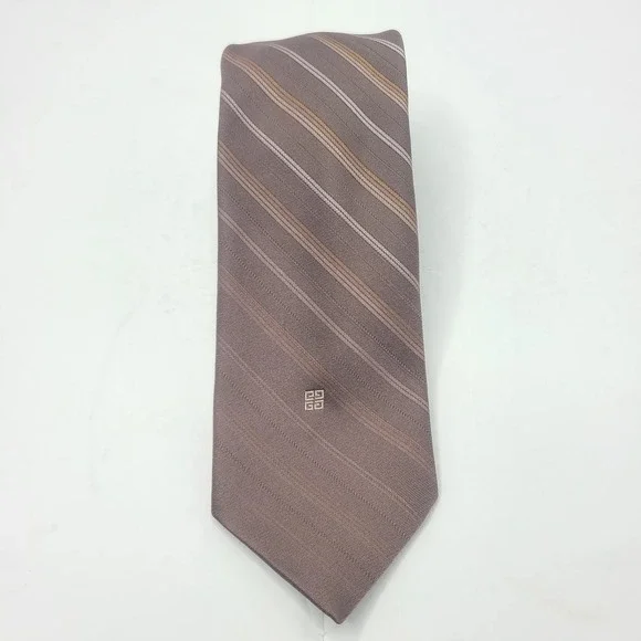 Vtg Givenchy Gentleman Paris Brown Ombre Striped Necktie Logo 100% Polyester