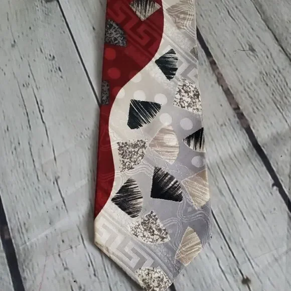 Oscar de la Renta Red Geometric Silk Tie