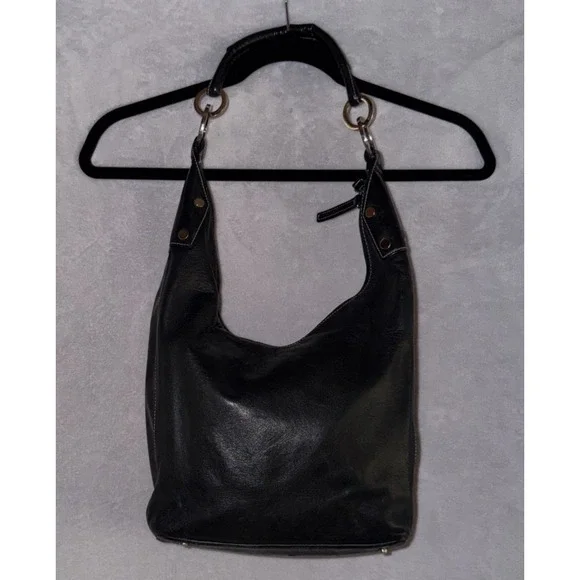 Perlina New York Hobo Shoulder Bag Women Black Soft Leather Purse Strap Handbag