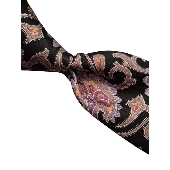 Robert Talbott Best of Class‎ Mens Silk Paisley Tie Black Purple Orange USA Made