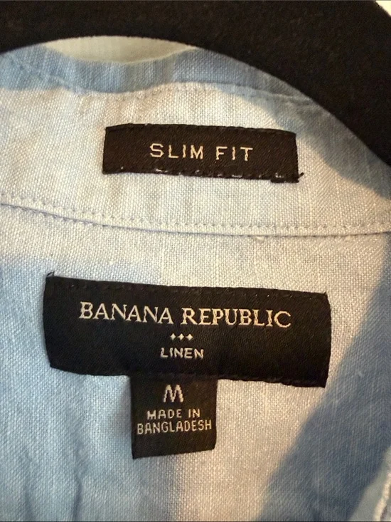 Banana Republic Light Blue Short Sleeve Linen Blend Button-Down
